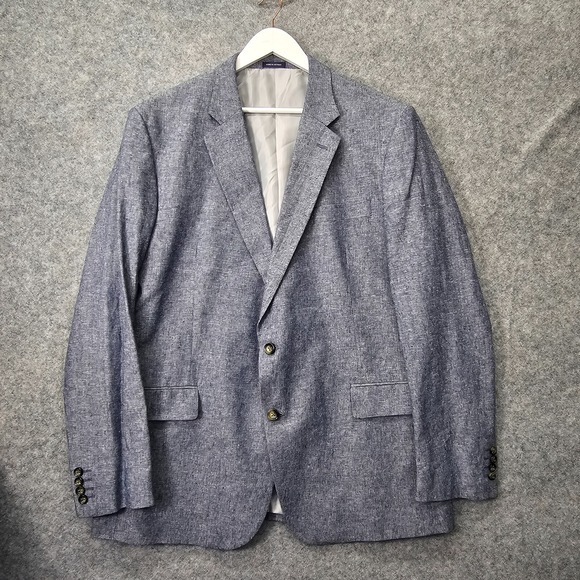 Linen Sport Coat Mens 46 Long Large‎ Blue Summer STAFFORD Preppy Textured 24x33